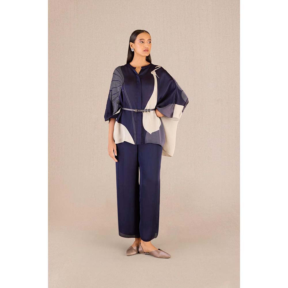 AMPM Navy Blue Iha Printed Shirt with Pant and Belt (Set of 3)