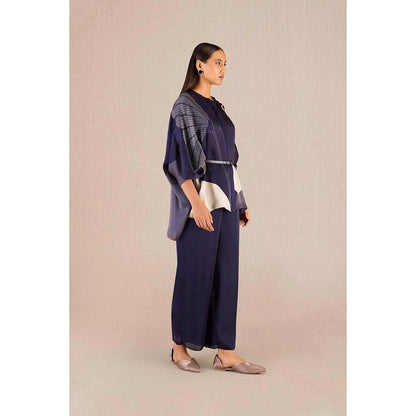 AMPM Navy Blue Iha Printed Shirt with Pant and Belt (Set of 3)