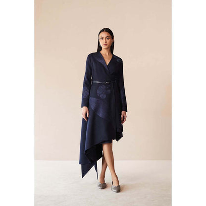 AMPM Navy Blue Marwa Jacket with Top, Skirt and Belt (Set of 4)
