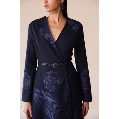 AMPM Navy Blue Marwa Jacket with Top, Skirt and Belt (Set of 4)