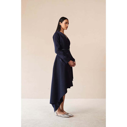 AMPM Navy Blue Marwa Jacket with Top, Skirt and Belt (Set of 4)