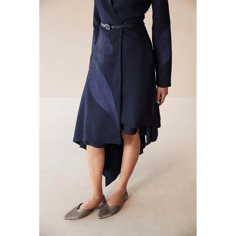 AMPM Navy Blue Marwa Jacket with Top, Skirt and Belt (Set of 4)