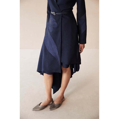 AMPM Navy Blue Marwa Jacket with Top, Skirt and Belt (Set of 4)