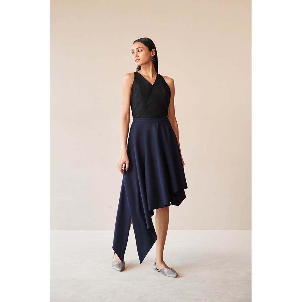 AMPM Navy Blue Marwa Jacket with Top, Skirt and Belt (Set of 4)