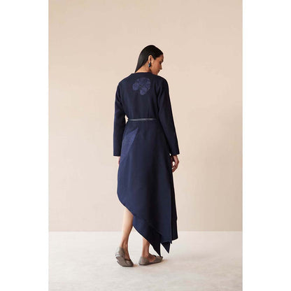AMPM Navy Blue Marwa Jacket with Top, Skirt and Belt (Set of 4)