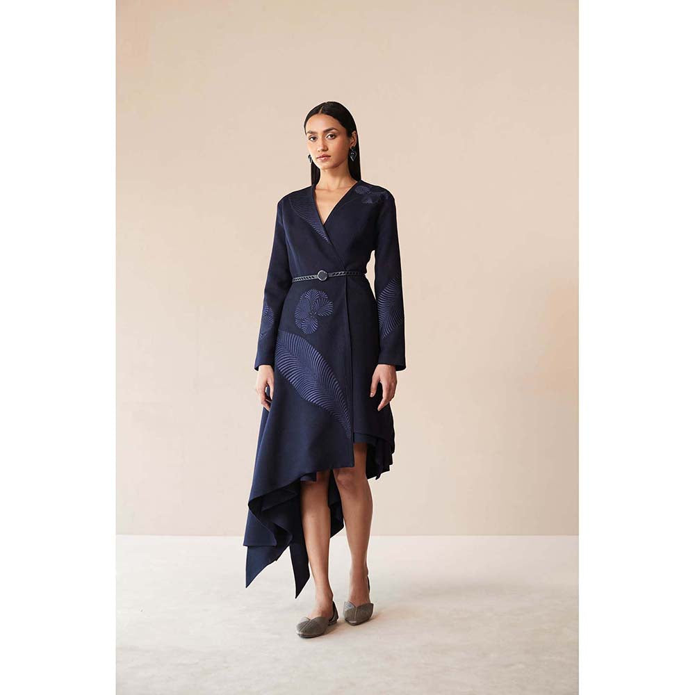 AMPM Navy Blue Marwa Jacket with Top, Skirt and Belt (Set of 4)