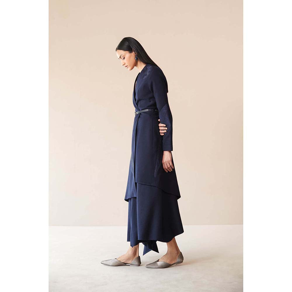 AMPM Navy Blue Marwa Jacket with Top, Skirt and Belt (Set of 4)