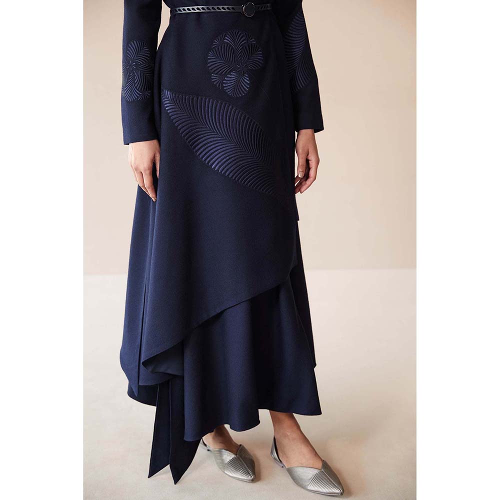 AMPM Navy Blue Marwa Jacket with Top, Skirt and Belt (Set of 4)
