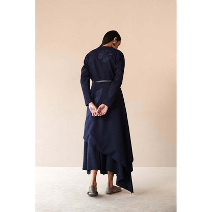 AMPM Navy Blue Marwa Jacket with Top, Skirt and Belt (Set of 4)