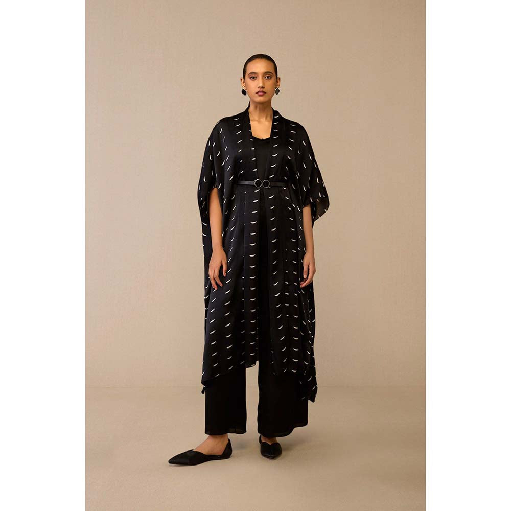 AMPM Black Dilkashi Cape with Inner, Palazzo and Belt (Set of 4)