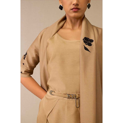 AMPM Beige Dinar Inner with Dhoti, Jacket and Belt (Set of 4)