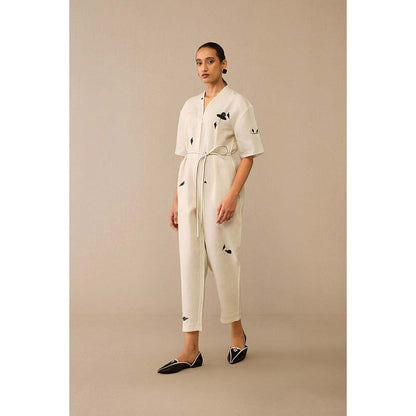 AMPM Ivory Dilsoz Jumpsuit with Belt (Set of 2)