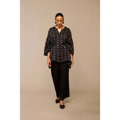 AMPM Black Dilsanjh Shirt with Palazzo and Belt (Set of 3)