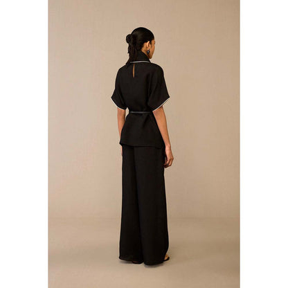 AMPM Black Dilnami Top with Palazzo and Belt (Set of 3)