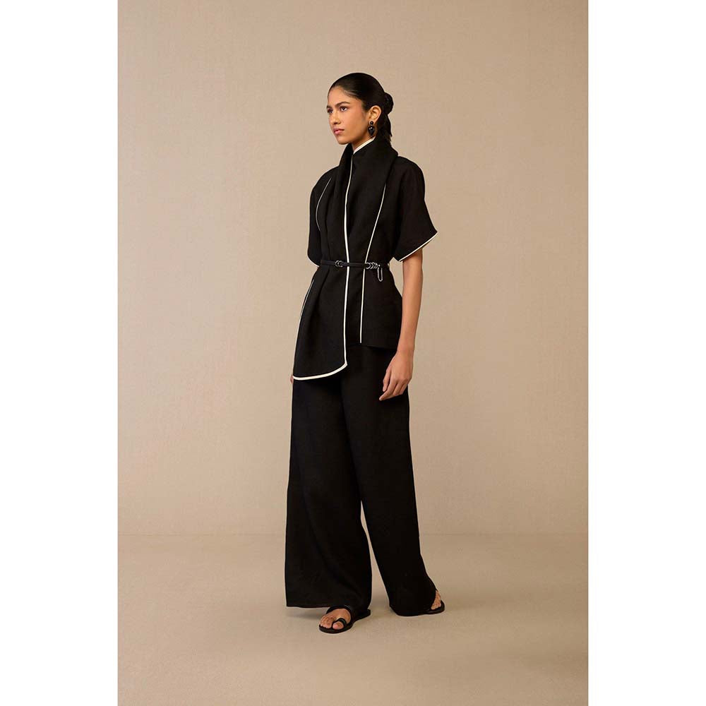 AMPM Black Dilnami Top with Palazzo and Belt (Set of 3)