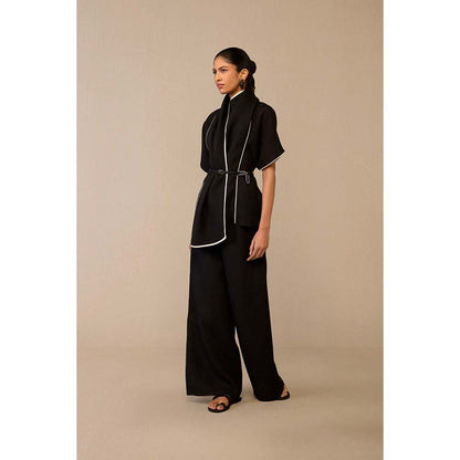 AMPM Black Dilnami Top with Palazzo and Belt (Set of 3)