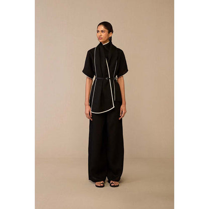 AMPM Black Dilnami Top with Palazzo and Belt (Set of 3)