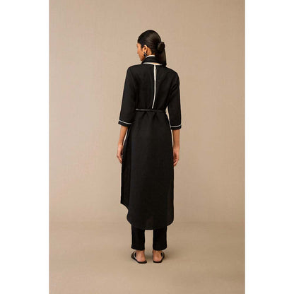 AMPM Black Dilawar Tunic with Palazzo and Belt (Set of 3)