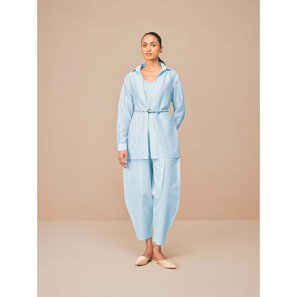 AMPM Blue Elea Self Design Collar Neck Co-Ord (Set of 4)