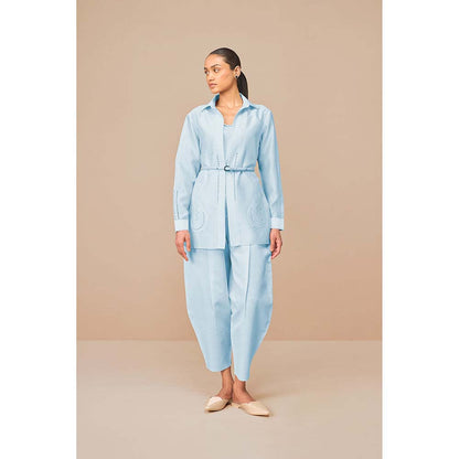 AMPM Blue Elea Self Design Collar Neck Co-Ord (Set of 4)