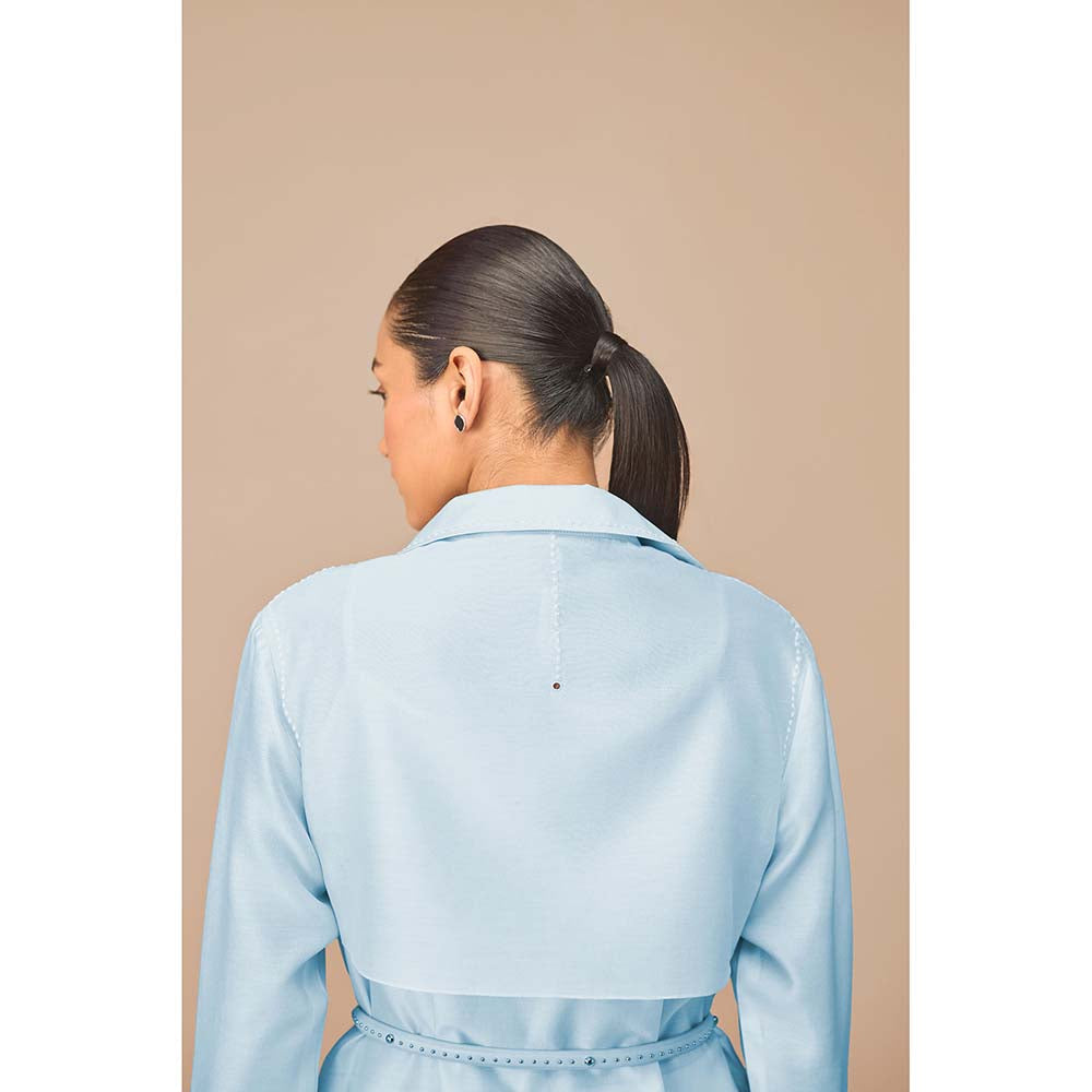 AMPM Blue Elea Self Design Collar Neck Co-Ord (Set of 4)