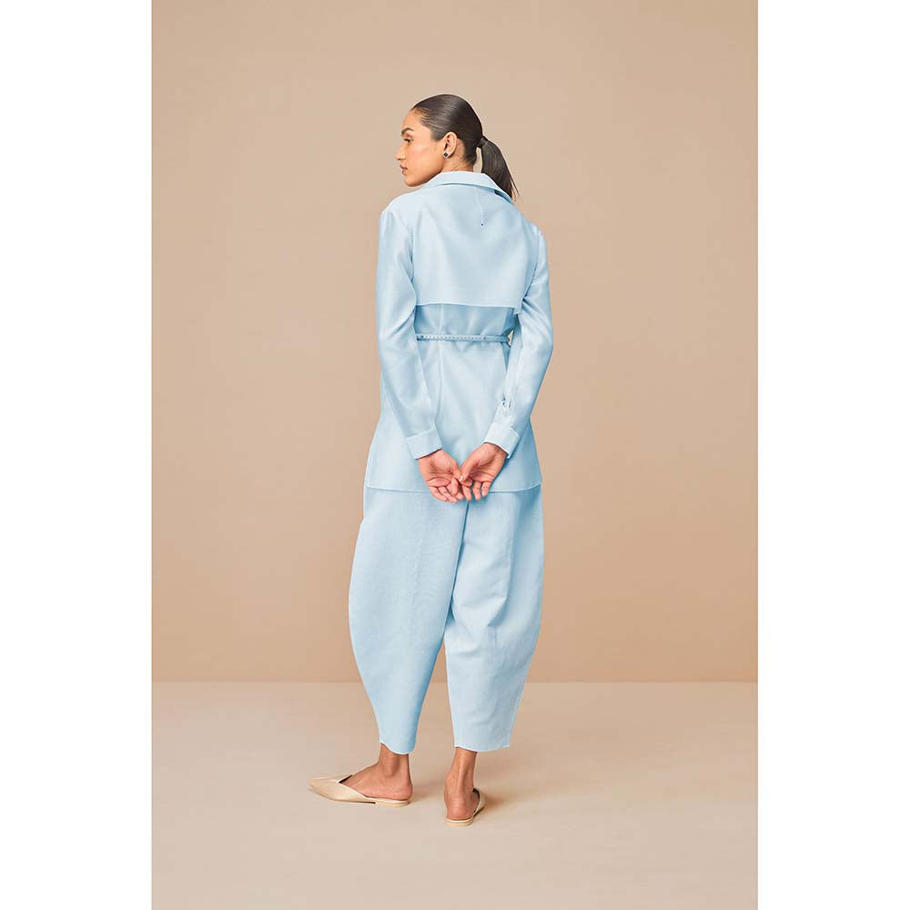 AMPM Blue Elea Self Design Collar Neck Co-Ord (Set of 4)