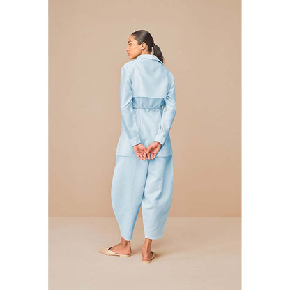 AMPM Blue Elea Self Design Collar Neck Co-Ord (Set of 4)