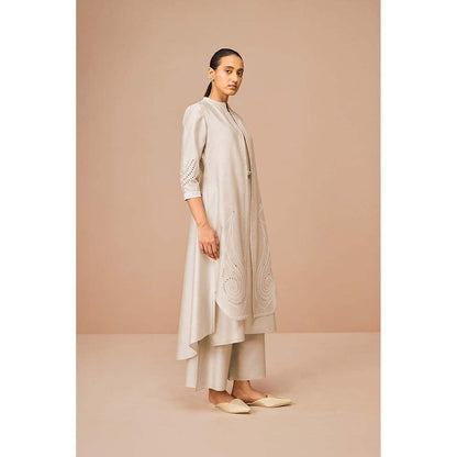 AMPM Beige Anais Self Design Jacket with Kurta Belt and Palazzo (Set of 4)