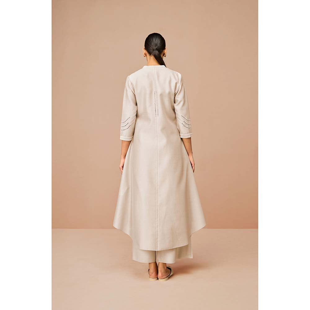 AMPM Beige Anais Self Design Jacket with Kurta Belt and Palazzo (Set of 4)