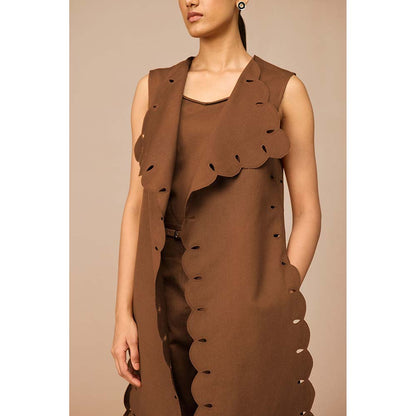 AMPM Brown Cleo Solid Jacket with Kurta Belt and Pant (Set of 4)