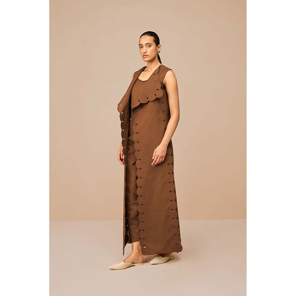 AMPM Brown Cleo Solid Jacket with Kurta Belt and Pant (Set of 4)