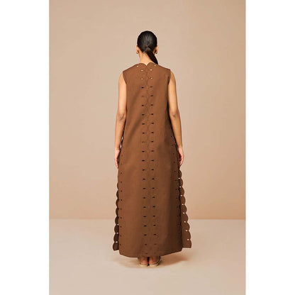 AMPM Brown Cleo Solid Jacket with Kurta Belt and Pant (Set of 4)
