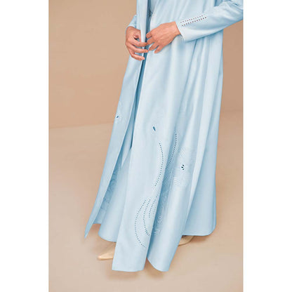 AMPM Ice Blue Raysa Self Design Jacket with Inner and Belt (Set of 3)