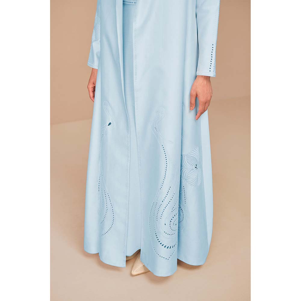AMPM Ice Blue Raysa Self Design Jacket with Inner and Belt (Set of 3)