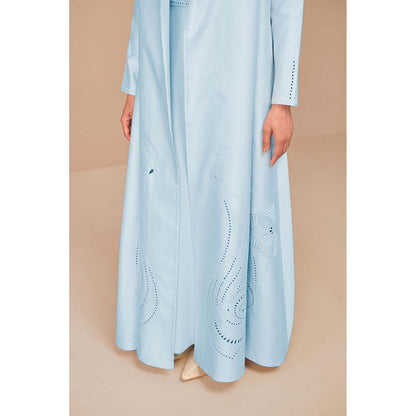 AMPM Ice Blue Raysa Self Design Jacket with Inner and Belt (Set of 3)