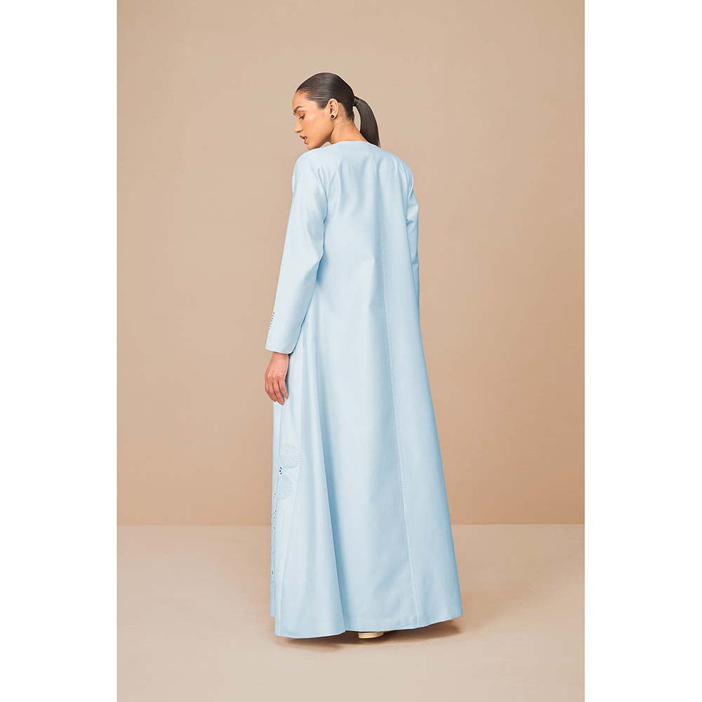 AMPM Ice Blue Raysa Self Design Jacket with Inner and Belt (Set of 3)