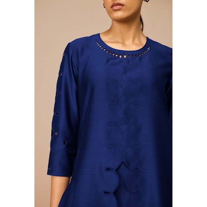 AMPM Svara Deep Blue Kurta with Palazzo and Dupatta (Set of 3)