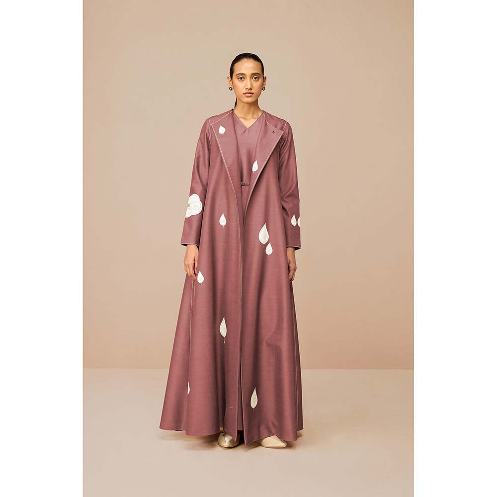 AMPM Mauve Azar Printed Jacket with Inner and Belt (Set of 3)