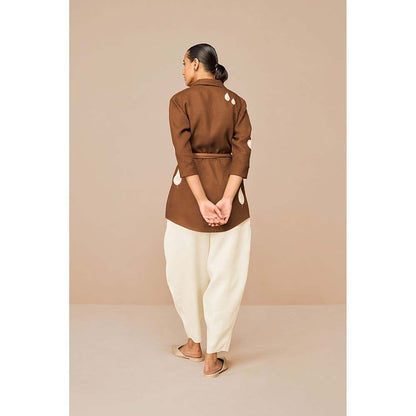 AMPM Brown Solene Self Design Collar Neck Co-Ord (Set of 4)
