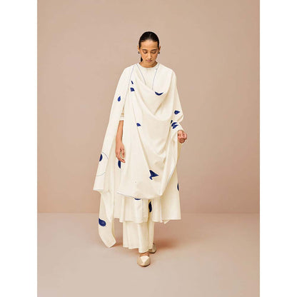 AMPM White Ophira Printed Kurta with Palazzo and Dupatta (Set of 3)