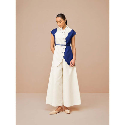 AMPM Blue Vivia Colorblock Jacket with Belt and Palazzo (Set of 3)