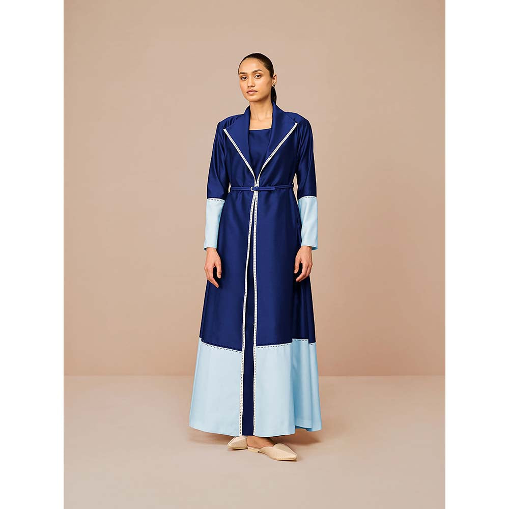 AMPM Blue Mirdea Solid Jacket with Inner and Belt (Set of 3)