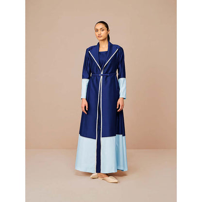 AMPM Blue Mirdea Solid Jacket with Inner and Belt (Set of 3)