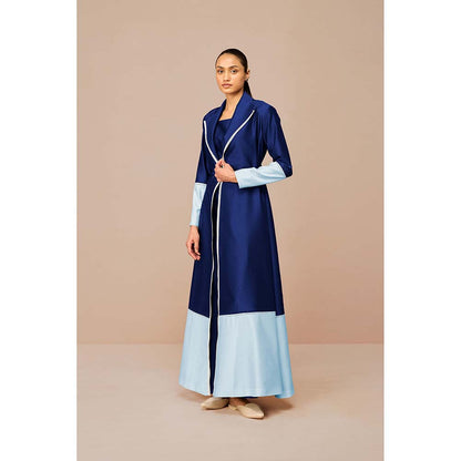 AMPM Blue Mirdea Solid Jacket with Inner and Belt (Set of 3)