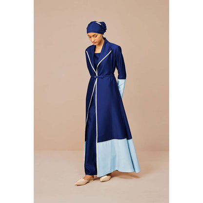AMPM Blue Mirdea Solid Jacket with Inner and Belt (Set of 3)