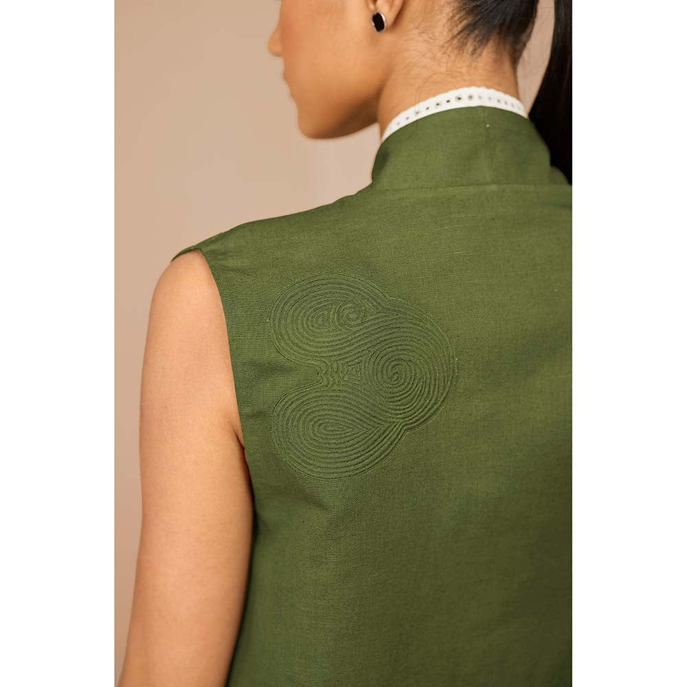 AMPM Green Kora Solid Jacket with Inner and Palazzo (Set of 3)