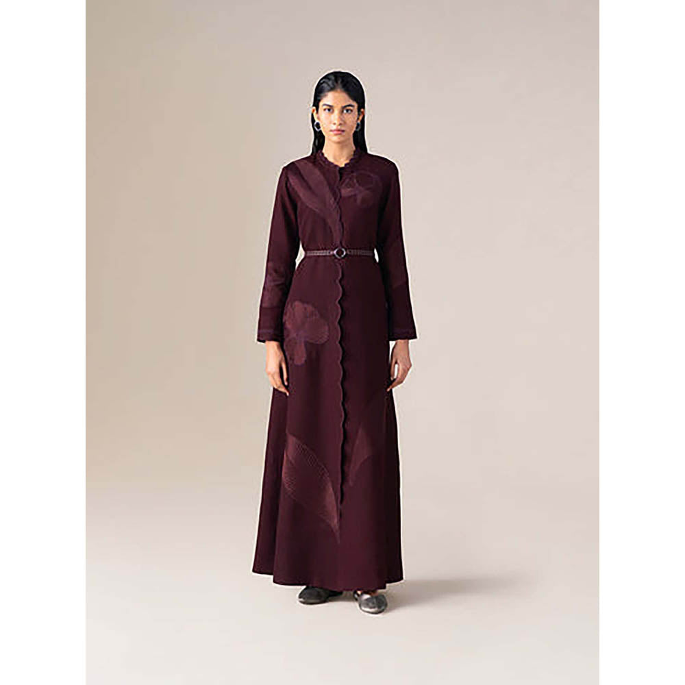 AMPM Women Burgundy Wool Winter Coat with Belt