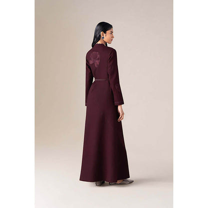 AMPM Women Burgundy Wool Winter Coat with Belt