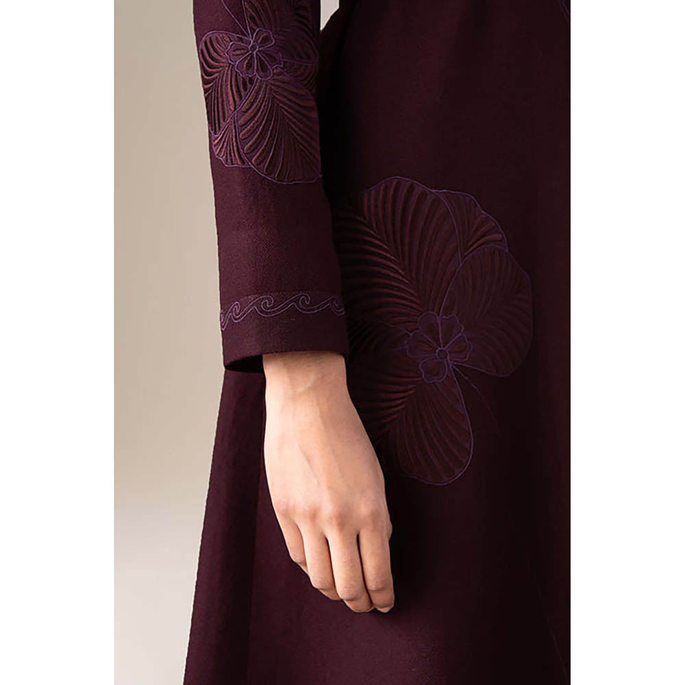 AMPM Women Burgundy Wool Winter Coat with Belt