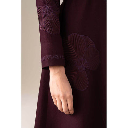 AMPM Women Burgundy Wool Winter Coat with Belt